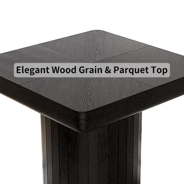 English Elm 23.6'' Square Wood Veneer Accent Table Parquet Top Sculptural Cylindrical Base Matte Finish W1435P419310