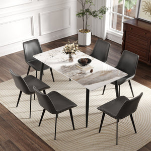 English Elm 62.99" Modern Artificial Stone Dining Table With Black Metal Legs - Seats 6 For Stylish Gatherings W1535S00496