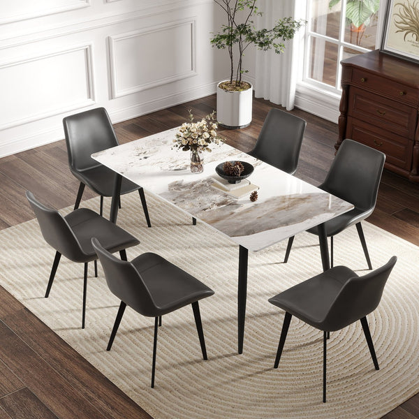 English Elm 62.99" Modern Artificial Stone Dining Table With Black Metal Legs - Seats 6 For Stylish Gatherings W1535S00496