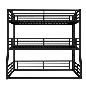 English Elm Full/Full Xl Metal Triple Bunk Bed With Safety Guardrails, Noise-Reduced Design, Black - Perfect For Space-Saving Solutions! W1580S00174
