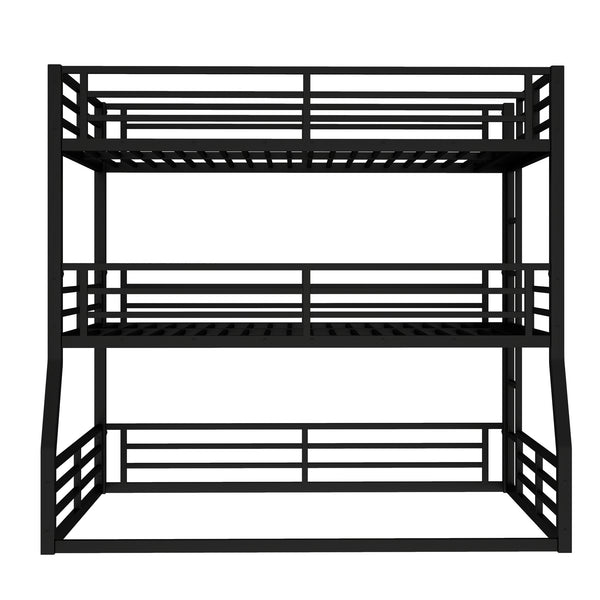 English Elm Full/Full Xl Metal Triple Bunk Bed With Safety Guardrails, Noise-Reduced Design, Black - Perfect For Space-Saving Solutions! W1580S00174