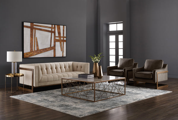 Sunpan Vero Coffee Table: Large White Volakas Marble Top with Rustic Bronze Steel Frame for Stunning Style