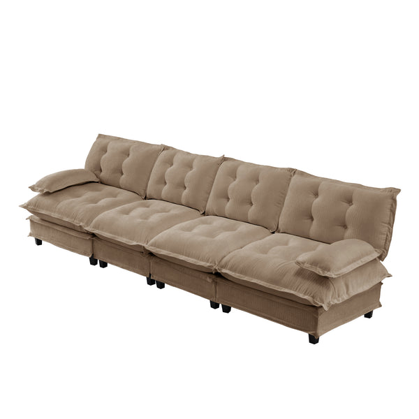 English Elm 138" Modular Cloud Sectional Sofa Deep Seat Chenille Upholstery for Living Room Light Coffee W714S01711