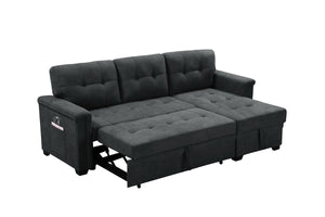 English Elm Aurora Woven Fabric Sleeper Sectional with Usb Charging Storage Chaise Living Room Dark Gray B2749S00179