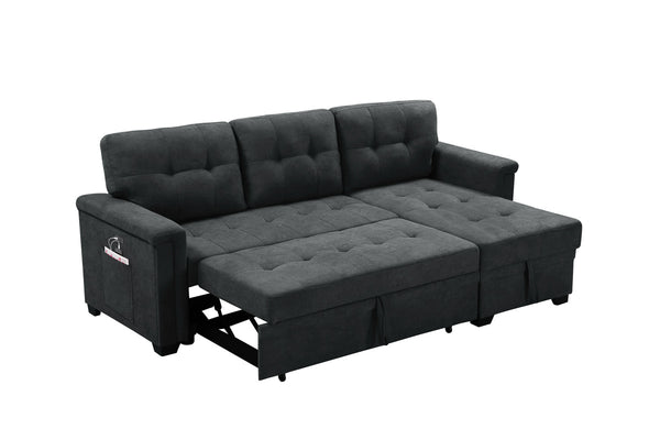 English Elm Aurora Woven Fabric Sleeper Sectional with Usb Charging Storage Chaise Living Room Dark Gray B2749S00179