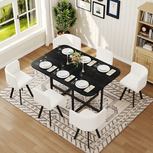 English Elm 7 Piece Modern Dining Set Black Wood Grain Table with Six Faux Leather Chairs W3875S00095