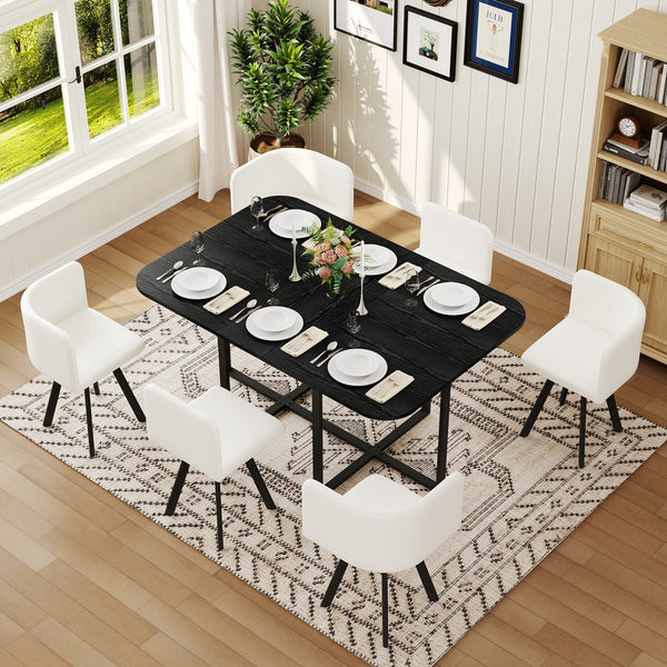 English Elm 7 Piece Modern Dining Set Black Wood Grain Table with Six Faux Leather Chairs W3875S00095