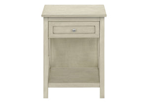 English Elm Accent 2-Tier Narrow End Table with Drawer and Shelf, Transitional Veneer Top, Solid Wood Legs for Compact Spaces White 28 L x 19 W x 7 H B2710P219487