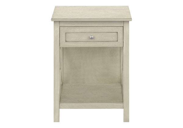 English Elm Accent 2-Tier Narrow End Table with Drawer and Shelf, Transitional Veneer Top, Solid Wood Legs for Compact Spaces White 28 L x 19 W x 7 H B2710P219487