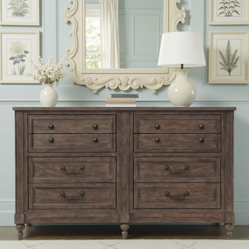 English Elm Middleton Eight Drawer Dresser Poplar Wood Traditional Bedroom Storage Pewter Hardware B108P468545
