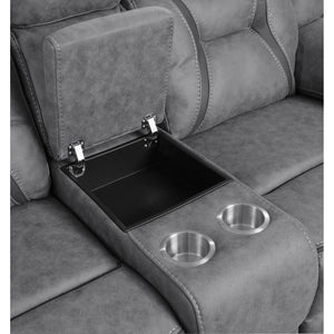 English Elm Orson Grey 2-Piece Reclining Living Room Set with Plush Microfiber, Storage Console, Modern Channeling Elegance B062S00848