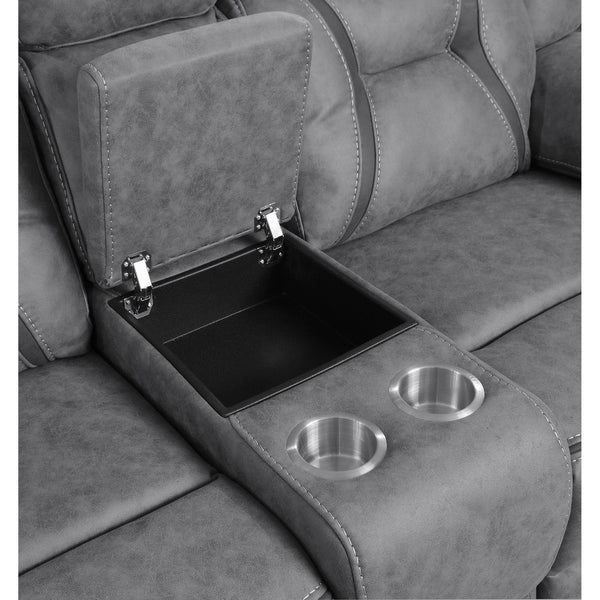 English Elm Orson Grey 2-Piece Reclining Living Room Set with Plush Microfiber, Storage Console, Modern Channeling Elegance B062S00848