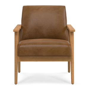 English Elm Paloma Genuine Leather Accent Chair in Caramel Brown with Solid Ash Frame, Mid-Century Modern Comfort and Durability B136P364314