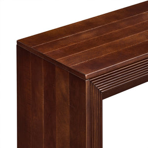English Elm Fluted Counter Height Dining Set Narrow Bar Console with Upholstered Stool Retro Wood Walnut W1202P330890