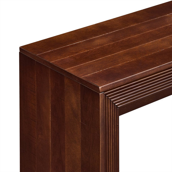 English Elm Fluted Counter Height Dining Set Narrow Bar Console with Upholstered Stool Retro Wood Walnut W1202P330890