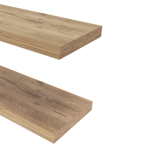 English Elm Macadamia Floating Shelves Set of 2 — Warm Melamine Wall-Mounted Rustic Minimalist Storage, 31.5" B062P357532