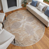 Feizy Rugs Celene Viscose/Polyester Machine Made Vintage Rug Silver/Tan/Gray 7'-9" x 7'-9" Round