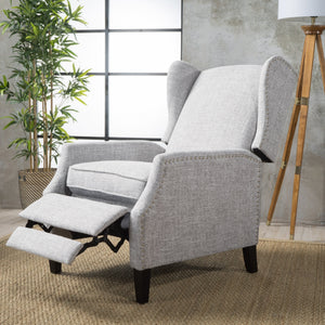 English Elm Christopher Knight Home® - Pushback Recliner Chair with Nailhead Trim and Wingback Design, Plush Fabric Comfort for Living Rooms LIGHT GREY 60760.00LGT