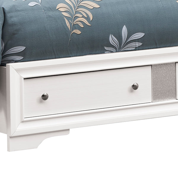 English Elm Madrid Queen Bed With Under-Bed Storage, Elegant White Finish & Silver Trim - Modern Bedroom Centerpiece B078S00615