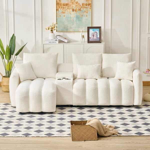 English Elm 92-inch Teddy Fleece L-shaped Sectional Sofa with Usb Console for Living Rooms W2564S00034