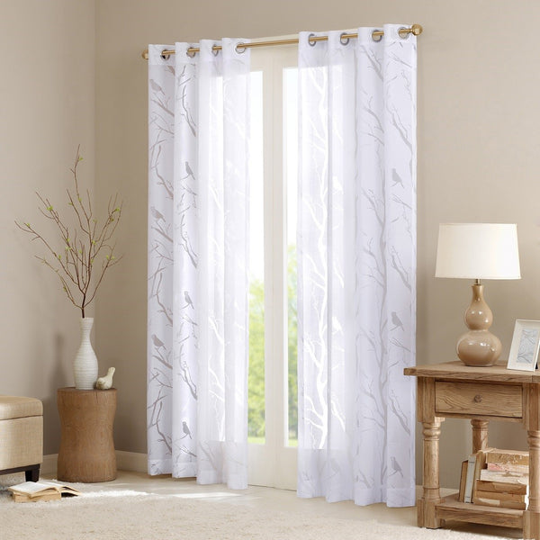 English Elm Grommet Top Sheer Bird Window Curtain Panel – Elegant Burnout Design, Soft Filtering Light, 50X63" B03598100