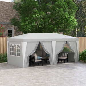 English Elm Outsunny 19 X 10' Instant Pop-Up Canopy Tent With 6 Sidewalls, Adjustable Height For Events & Parties W2225P174226-GIGA