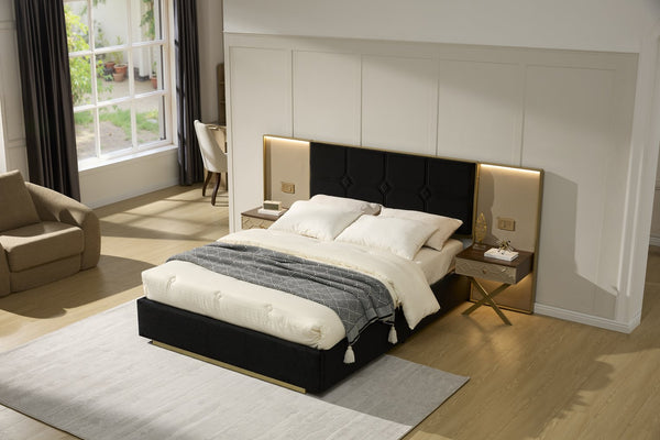 English Elm Luxurious Queen Velvet Platform Bed with Tufted Headboard and Integrated Floating Nightstands W1793S00036