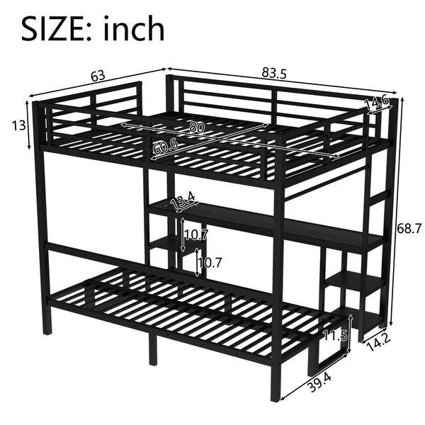 English Elm Queen Metal Bunk Bed With Desk & Usb, Versatile Loft Design Folds To Sofa, Led Lighting, Black W1580S00086-GIGA