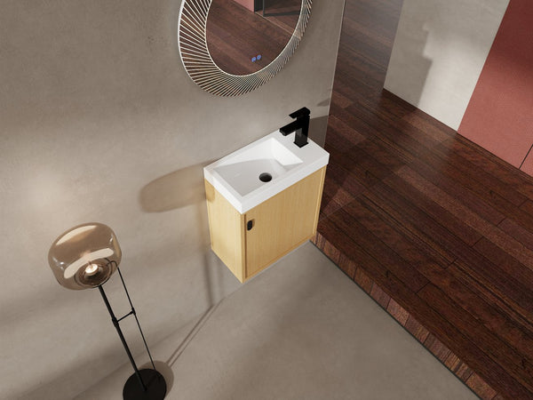 English Elm 18.5" Stylish Wall-Mounted Bathroom Vanity With Durable Resin Sink, Soft-Close Door, Space-Saving Design W1972P362138