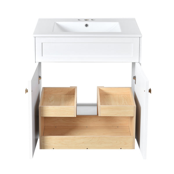 English Elm 60'' Bathroom Vanity Set With Glossy Ceramic Sink, Modern Cabinet, Gold Handles & Soft-Close Doors N710SS00005K