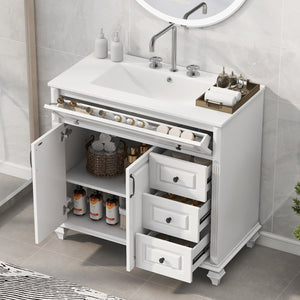 English Elm 36" Elegant Bathroom Vanity With Ceramic Sink, Solid Wood Cabinet, Modern Storage & Black Handles N725P356069K