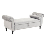 Christopher Knight Home® - Noble House - - Velvet Multifunctional Storage Rectangular Ottoman Bench With 1 Pillow, Grey