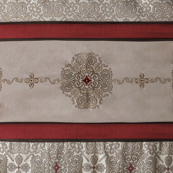 JLA Home Madison Park - Embroidered Jacquard Shower Curtain with Medallion Motif, Color-Blocked Texture & Rust-Resistant Grommets Red MP70-4047