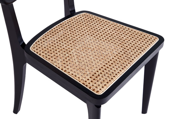 English Elm Giverny Solid Ash Wood Dining Chair with Natural Cane Seat and Square Cane Backrest, Fully Assembled Black+Natural B365P397795