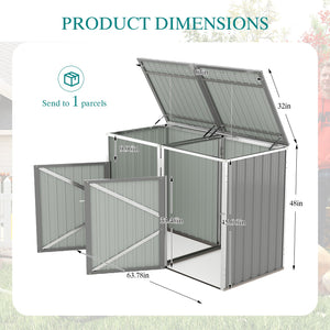 English Elm Garbage Bin Shed Galvanized Steel Enclosure for Two Cans Outdoor Weather Resistant Light Gray W1598P357715