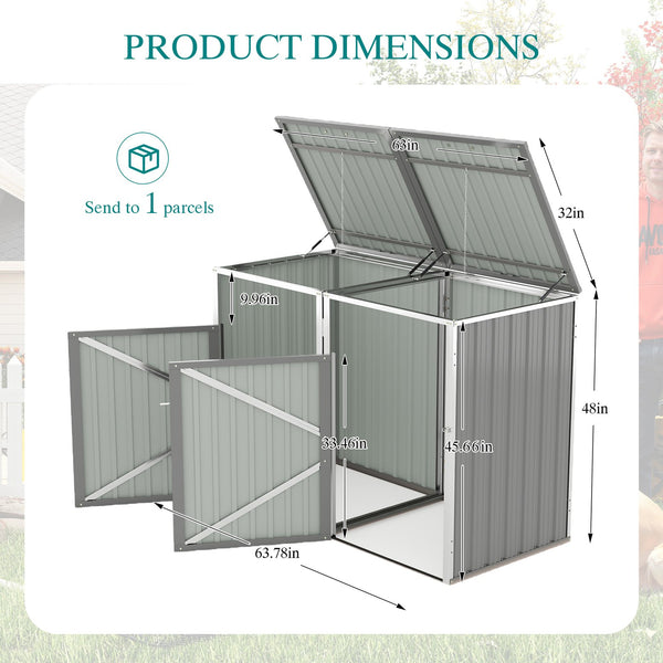 English Elm Garbage Bin Shed Galvanized Steel Enclosure for Two Cans Outdoor Weather Resistant Light Gray W1598P357715
