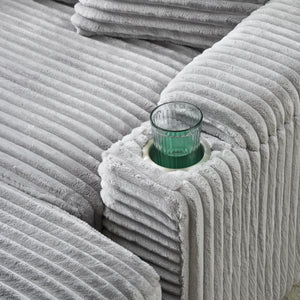 English Elm Grey corduroy single sofa with ottoman storage, built-in armrest compartments, washable covers, 500lb capacity W1658S00139