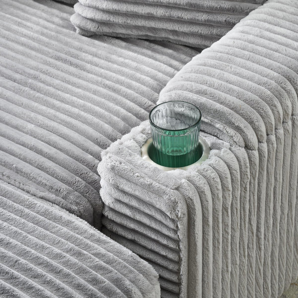 English Elm Grey corduroy single sofa with ottoman storage, built-in armrest compartments, washable covers, 500lb capacity W1658S00139