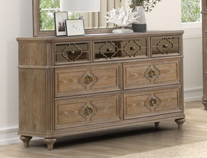 English Elm Simple Contemporary Chest of Drawers with Solid Wood Veneer, Felt-Lined Top Drawer & Metal Handles Oak,Rustic 22 L x 67 W x 39 H B2741P357505