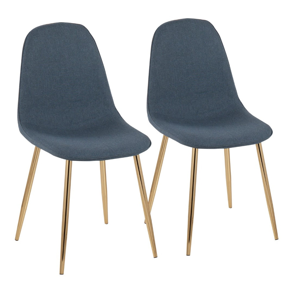 English Elm Pebble Contemporary Chairs Set Of 2 - Stylish Gold Steel Frame & Plush Blue Fabric For Any Room B202P223623-GIGA