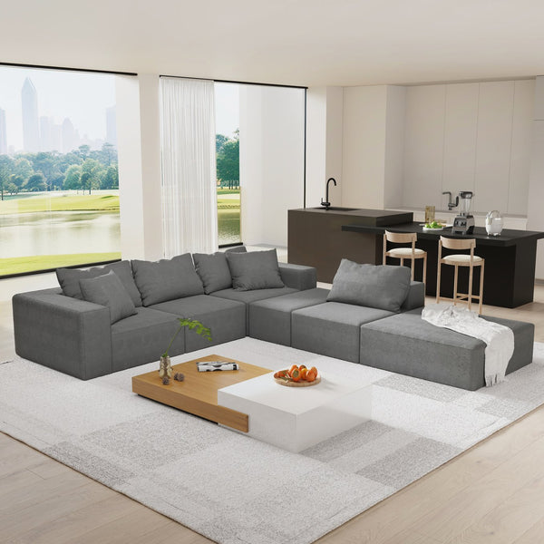 English Elm Modern Upholstered Sectional Sofa Set, Modular 132" L-Shaped Chenille Couch, No Assembly, Plush Comfort and Versatile Configuration Grey W834S00375