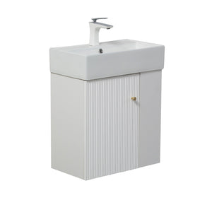 English Elm 21.6" Wall Mounted Bathroom Vanity Base White Wood Open Shelf Gold Hardware W1920P446813