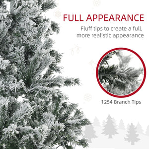 English Elm HOMCOM 7.5' Flocked Artificial Christmas Tree Prelit with 500 Cold White LEDs, 1254 Branches, Flame-Retardant W2225P173951