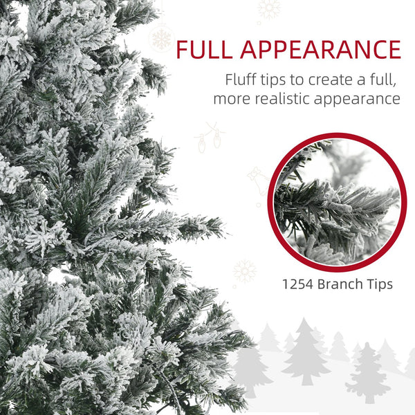 English Elm HOMCOM 7.5' Flocked Artificial Christmas Tree Prelit with 500 Cold White LEDs, 1254 Branches, Flame-Retardant W2225P173951