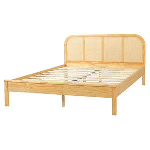 English Elm Queen Solid Pine Bed Frame with Woven Rattan Headboard for Coastal Boho Bedrooms N758Q465253N