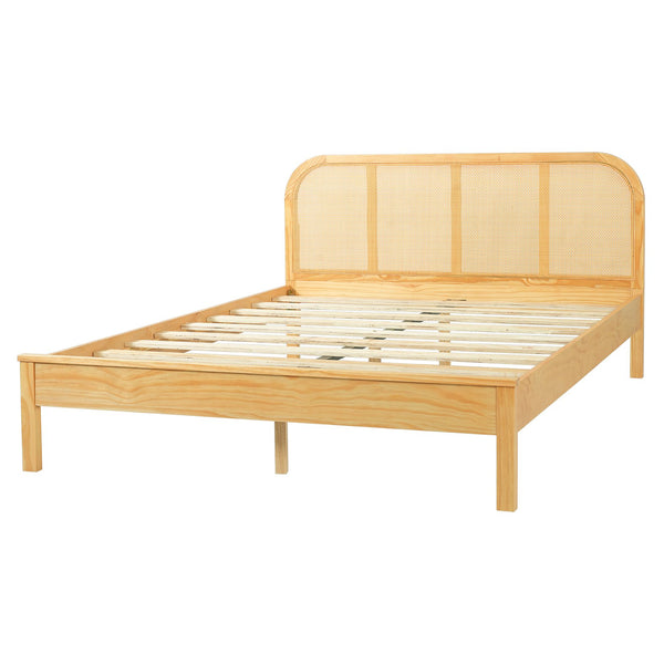 English Elm Queen Solid Pine Bed Frame with Woven Rattan Headboard for Coastal Boho Bedrooms N758Q465253N