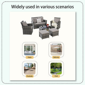 English Elm 6 Piece Outdoor Wicker Sectional with Tempered Glass Table and Weather Resistant Cushions W874P264687