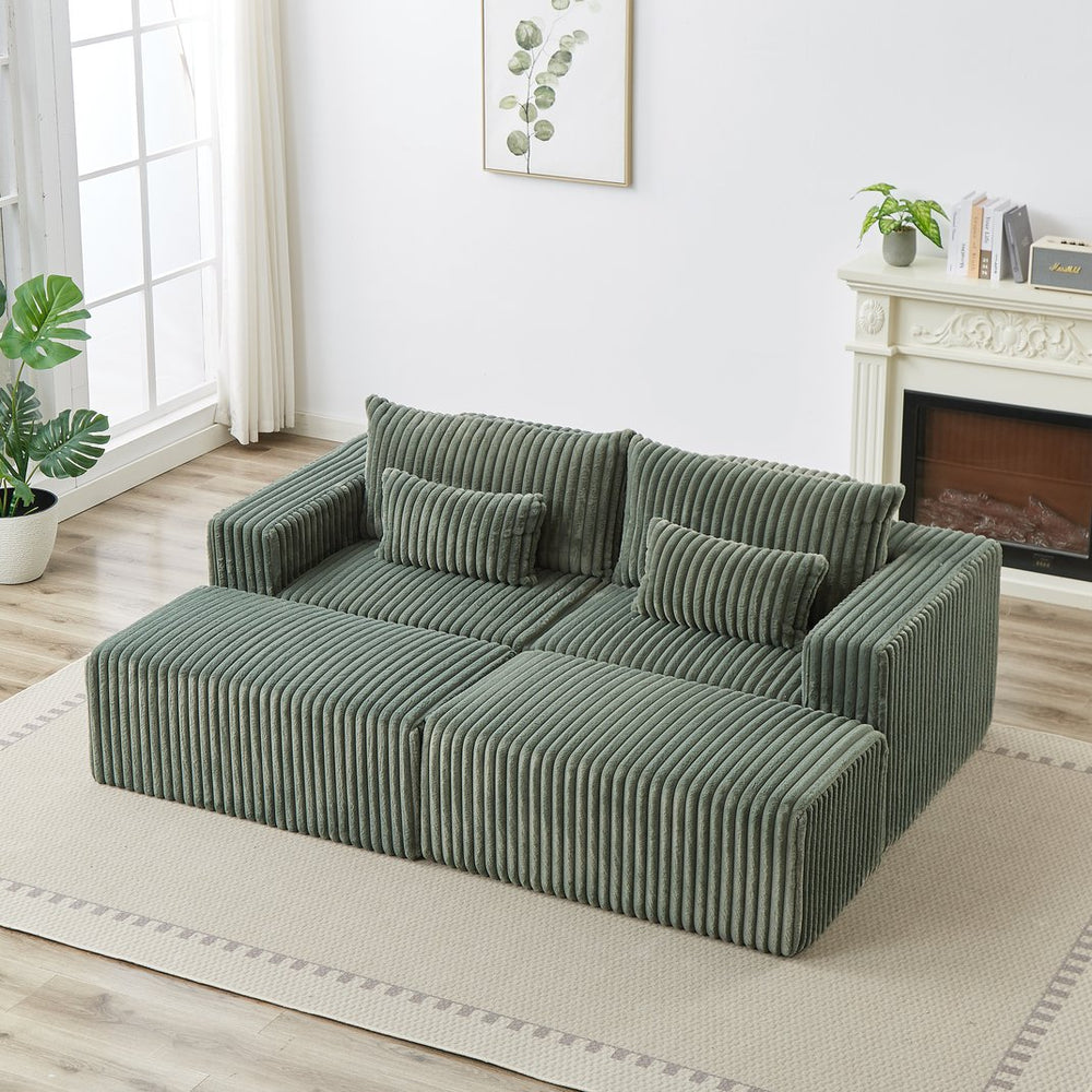 English Elm 87" Oversized Sectional Lounge Chaise - Plush Corduroy Modular Loveseat With Footstools & Pillow W834S00334
