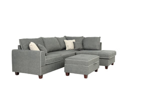 English Elm Beautiful 3-pcs Sectional Sofa with Reversible Chaise and Storage Ottoman Plush Summer Hues Comfort Steel Gray 76 L x 35 W x 16 H B011S01054