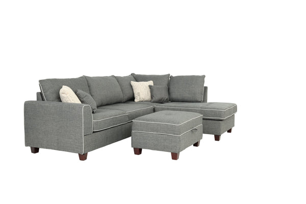 English Elm Beautiful 3-pcs Sectional Sofa with Reversible Chaise and Storage Ottoman Plush Summer Hues Comfort Steel Gray 76 L x 35 W x 16 H B011S01054